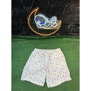 Free Planet Men's LG White Tropical Swim‎ Trunks Board Shorts Rainbow Palm Trees